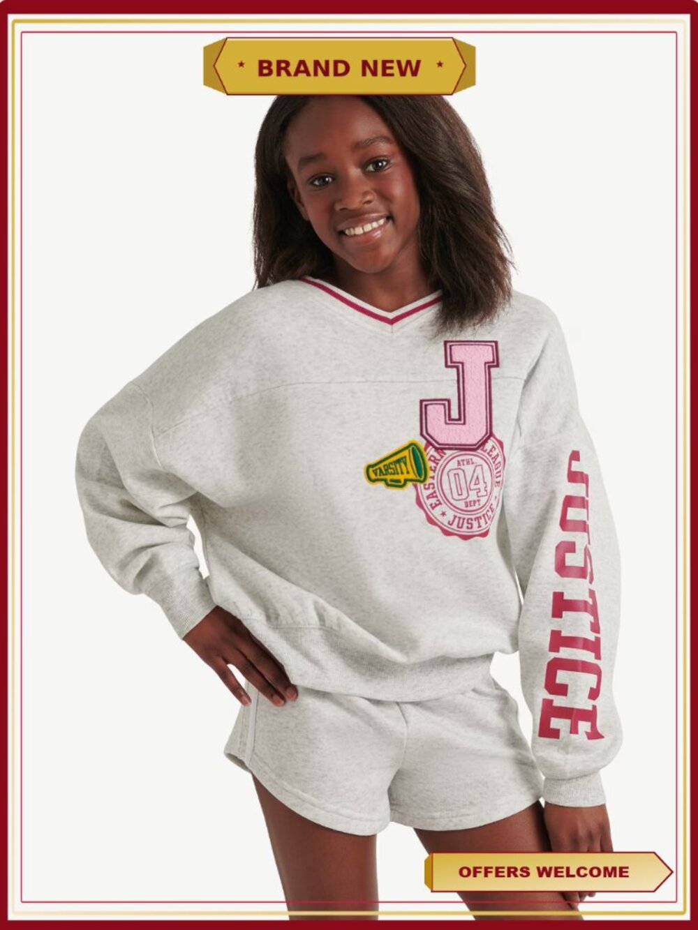 Girls Varsity V-neck Sweatshirt Fleece Pullover Size L
